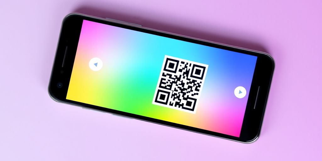 Android phone scanning a QR code on a solid background.